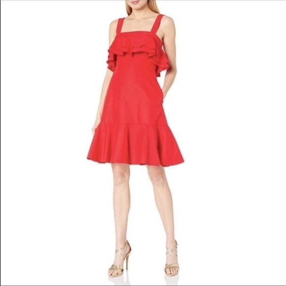 Jill Stuart Dresses & Skirts - Jill Stuart | Red Frida Ruffle Hem Silk Cotton Blend Pockets Dress NWOT Size 0